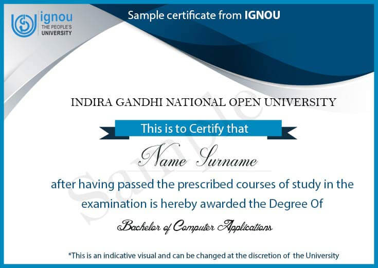 IGNOU BCA Sample Certificate