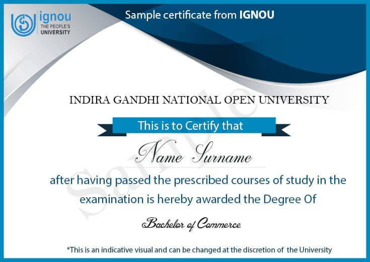 IGNOU b.Com Sample Certificate