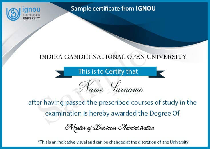 IGNOU MBA Sample Certificate
