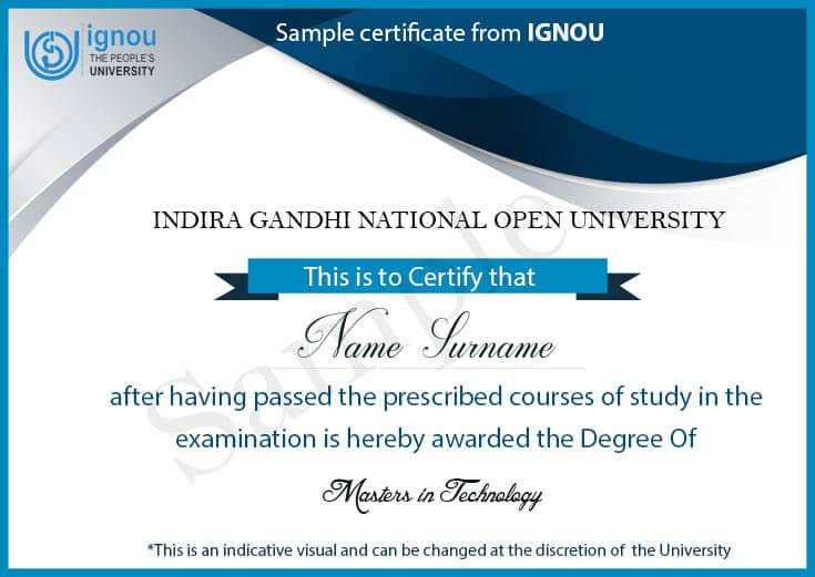 IGNOU M.Tech Sample Certificate