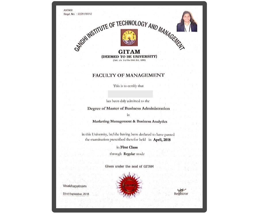 GITAM Sample Certificate