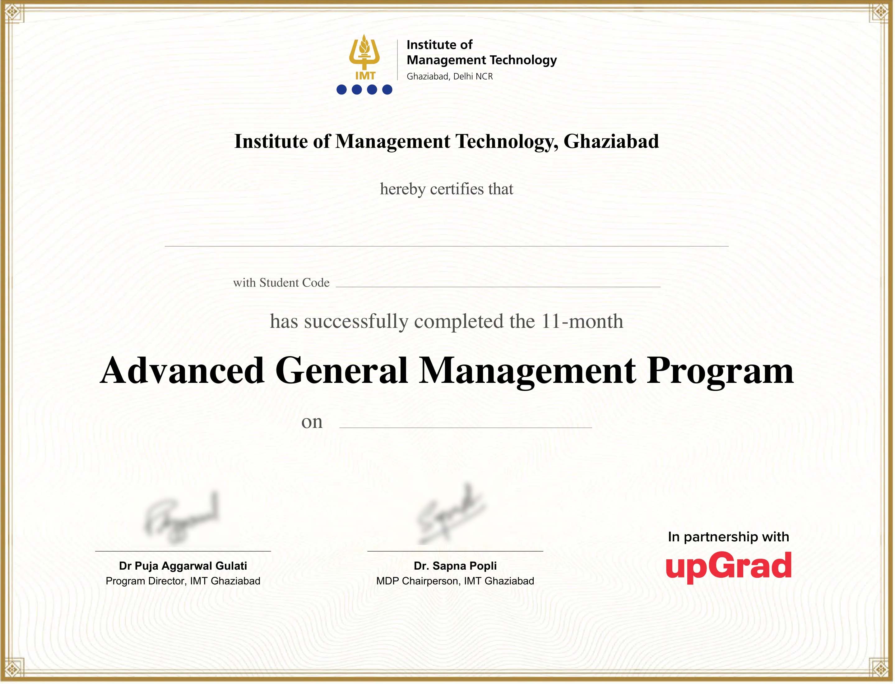 IMT Ghaziabad Online Sample Certificate with Upgrad