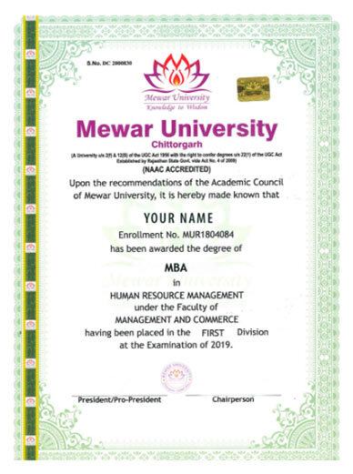 Mewar Sample Certificate