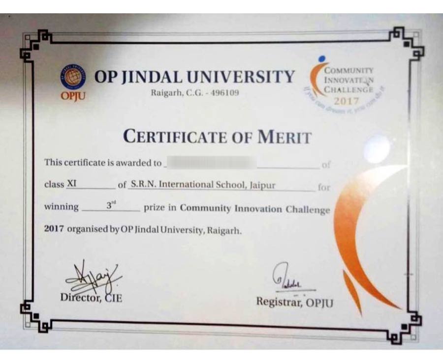 Op Jindal Global University Online Sample Certificate
