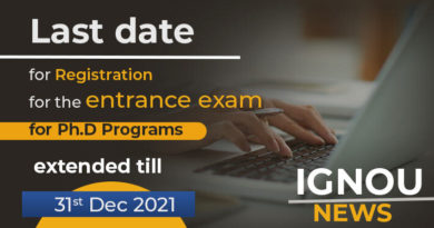 Last Date Registration for the Entrance Exam for Ph.D Extended till 31 Dec